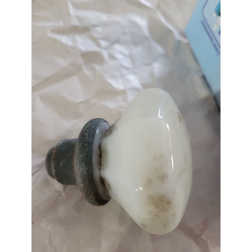 Milk Glass 8 Point 2.5 Inch Octagonal Door Knob Rounded Top Metal Mount Vintage